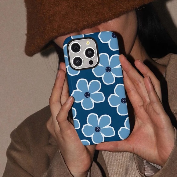 Accessories - iPhone 16 PRO Phone Case TPU Layered Case Blue Flowers Drop Proof Durable